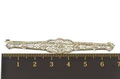 14K White Gold Art Deco Geometric Filigree Diamond Bar Pin/Brooch
