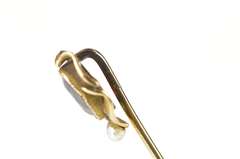 14K Yellow Gold Victorian Oval Garnet Seed Pearl Wavy Pin/Brooch