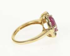 14K Yellow Gold Oval Natural Ruby Diamond Halo Engagement Ring