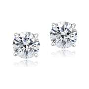 Platinum Plated Sterling Silver 100 Facets Cubic Zirconia Stud Earrings (2cttw)