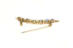 10K Yellow Gold Victorian Pearl Syn. Sapphire Crescent Moon Pin/Brooch
