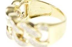 10K Yellow Gold Pave Diamond Men's Chain Design Statement Ring