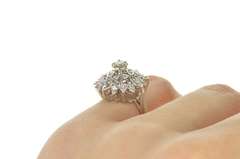 14K White Gold 1940's 0.38 Ctw Diamond Cluster Cocktail Ring