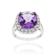 Sterling Silver 6.05ct. Amethyst & CZ Square Cocktail Ring