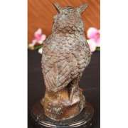 Owl Bird Bronze Sculpture on Marble Base