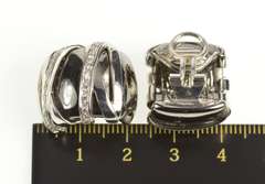 18K White Gold Two Tone X Pattern Criss Cross Statement Clip Earrings