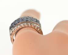 18K White Gold Princess Sapphire Diamond Scalloped Halo Ring