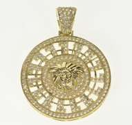 10K Yellow Gold Pave Cubic Zirconia Medusa Medallion Pendant