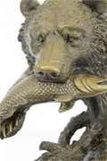 Bear Head Bust with Fish Bronze Sculpture