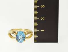 14K Yellow Gold Oval Blue Topaz Solitaire Statement Cocktail Ring