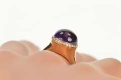 18K Yellow Gold Round Amethyst Cabochon Diamond Designer Ring