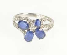 14K White Gold 1.50 Ctw Oval Sapphire Diamond Floral Design Ring