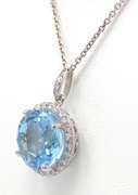 Powerful White Gold Blue Topaz w Diamond Necklace