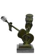 Abstract Man Playing Guitar Bronze Bust Sculpture on Marble Base