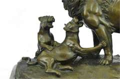 Male Lion with Cubs Bronze Figurine