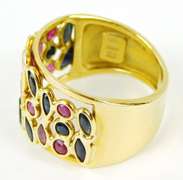High End 18K Italian Rubies & Sapphires Ring, Size 7.5