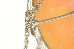 14K White Gold Art Deco Carved Lady Diamond Cameo Filigree Necklace