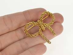 18K Yellow Gold Retro Chain Design Bow Ribbon Fashion Pin/Brooch