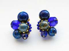 Vintage Signed Lapis Lazuli Clip Earrings by Carnegie