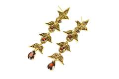 14K Yellow Gold Tiered Leaf Vine Dangle Garnet Statement Earrings