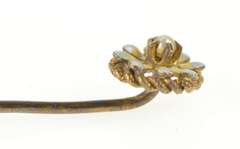 14K Yellow Gold Victorian Seed Pearl Blue Enamel Flower Stick Pin