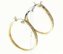 14K Yellow Gold 1.20 Ctw Channel Diamond Inset Fashion Hoop Earrings