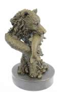 Bear Head Bust with Fish Bronze Sculpture