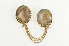 14K Yellow Gold Victorian Painted Lady Portrait Chain Pin/Brooch