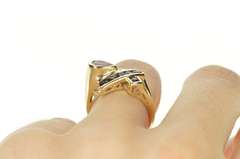 10K Yellow Gold Pear Syn. Ruby & Sapphire Criss Cross Statement Ring