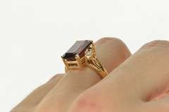 14K Yellow Gold Emerald Cut Garnet Diamond Accent Cocktail Ring