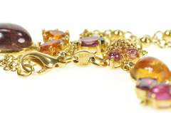 18K Yellow Gold Tourmaline Citrine Floral Drop Statement Necklace