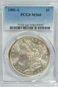 Superb Gem BU 1881-S Morgan Silver Dollar. PCGS MS66