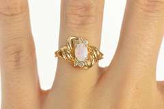 14K Yellow Gold Opal Diamond Accent Wavy Design Statement Ring