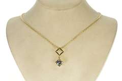 14K Yellow Gold Cushion Mystic Topaz Diamond Square Drop Pendant