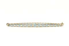 14K Yellow Gold Art Deco Blue Enamel Daisy Filigree Bar Pin/Brooch