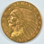 Handsome 1913 US $2.50 Indian Gold Piece