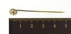 14K Yellow Gold Victorian Seed Pearl Blue Enamel Flower Stick Pin