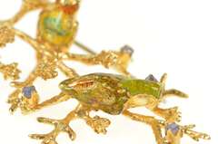 18K Yellow Gold 1960's Enamel Bird Tanzanite Statement Pin/Brooch