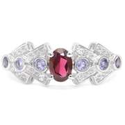 Garnet and Tanzanite Sterling Silver Ring