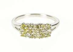 14K White Gold Tiered Row Cluster Peridot Statement Ring