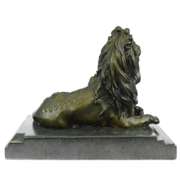 African Lion Roaring Bronze Sculpture on Marble Base Statue
