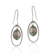 Sterling Silver Freshwater Cultured Grey Pearl Dangle Earrings
