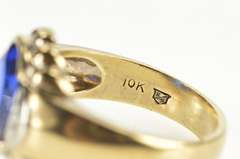 10K Yellow Gold Men's Retro Syn. Sapphire Diamond Statement Ring