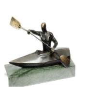 Canoeing Trophy Bronze Sculpture on Marble Base Figure