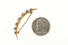 10K Yellow Gold Victorian Pearl Syn. Sapphire Crescent Moon Pin/Brooch