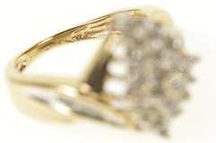 10K Yellow Gold Marquise Diamond Cluster Bypass Statement Ring