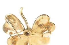 10K Yellow Gold Seed Pearl Encrusted Diamond Shamrock Pin/Brooch
