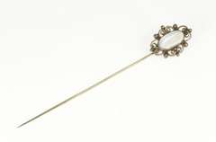 Sterling Silver Oval Moonstone Scroll Swirl Filigree Stick Pin