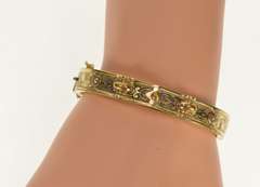 Gold Filled Victorian Ornate Etched Floral Bangle Bracelet