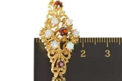 14K Yellow Gold Retro Ornate Opal Garnet Cluster Statement Bracelet